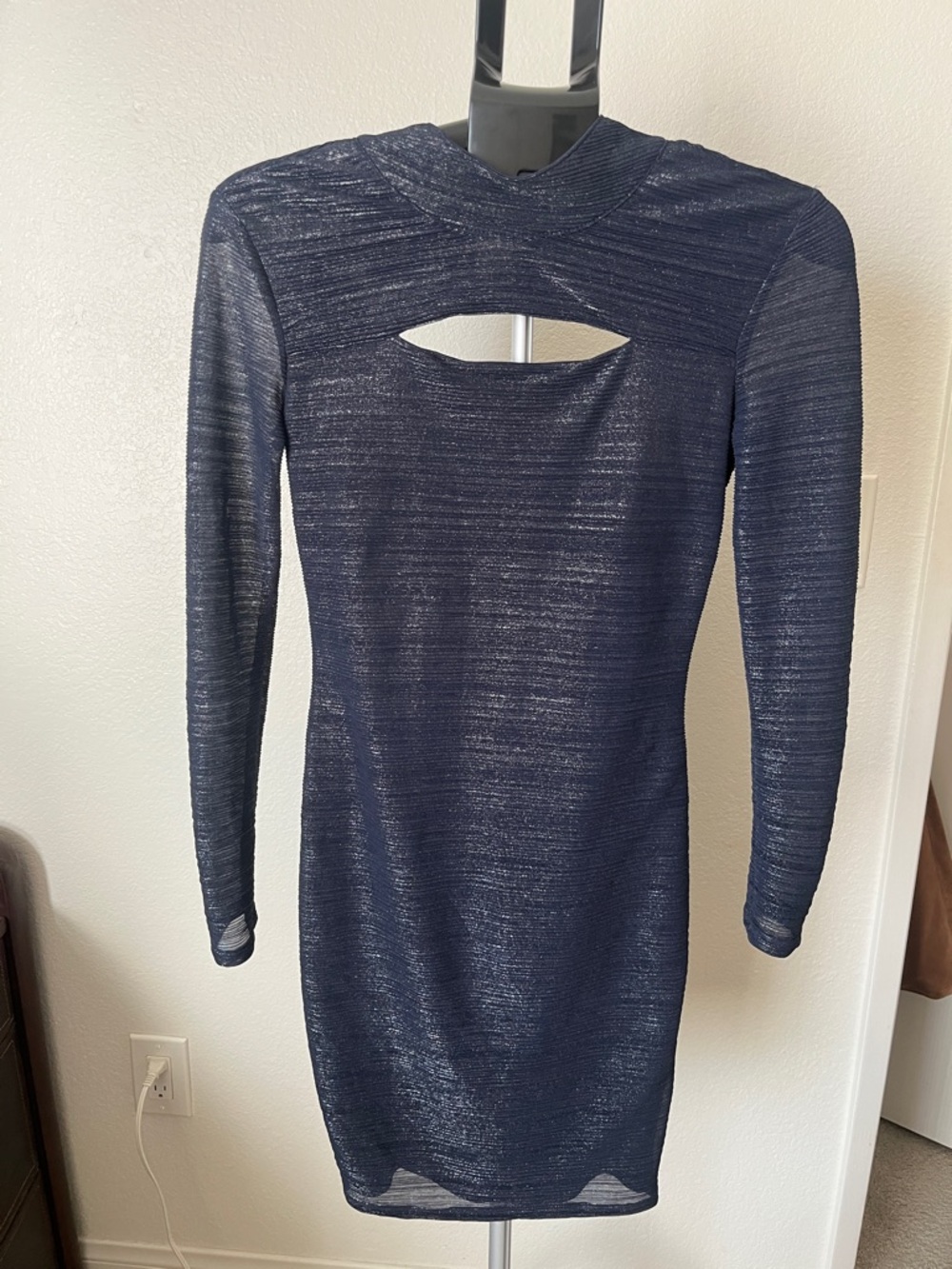 Jennifer Lopez Navy Long-Sleeve Bodycon Dress with Front Cutout